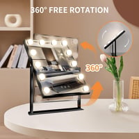 Meidom Sminkasztal Tükör 35.5 x 47CM LED Világítással - 360° Forgatható, 3 Színhőmérséklet, , Fekete Hollywood Tükör 3