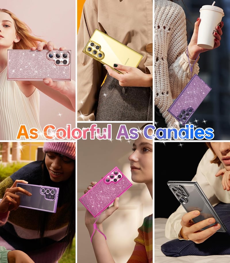 Meifigno Candy Series Tok Samsung Galaxy S24 Ultra 6.8" - Katonai Védelem Csillogó Kártyatartóval és Csuklópánttal