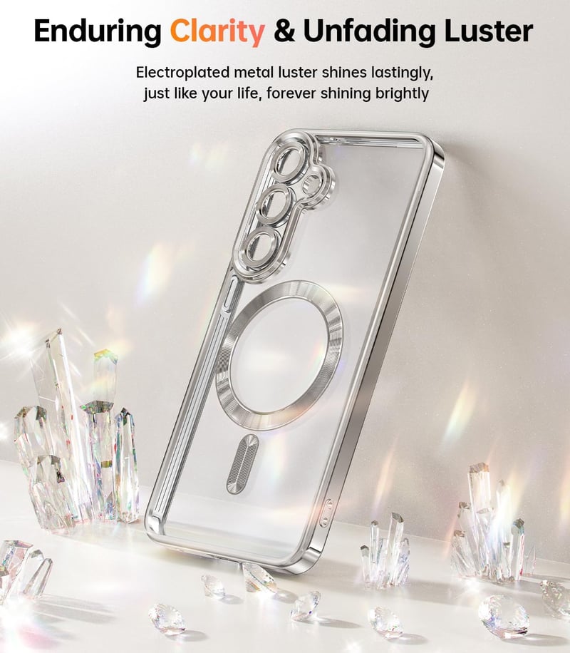 Meifigno Samsung Galaxy S25 ezüst csillogó tok MagSafe képernyővédővel - S25 6.2 inch, Silver Grey - 2HD