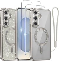 Meifigno Samsung Galaxy S25 ezüst csillogó tok MagSafe képernyővédővel - S25 6.2 inch, Silver Grey - 2HD 1