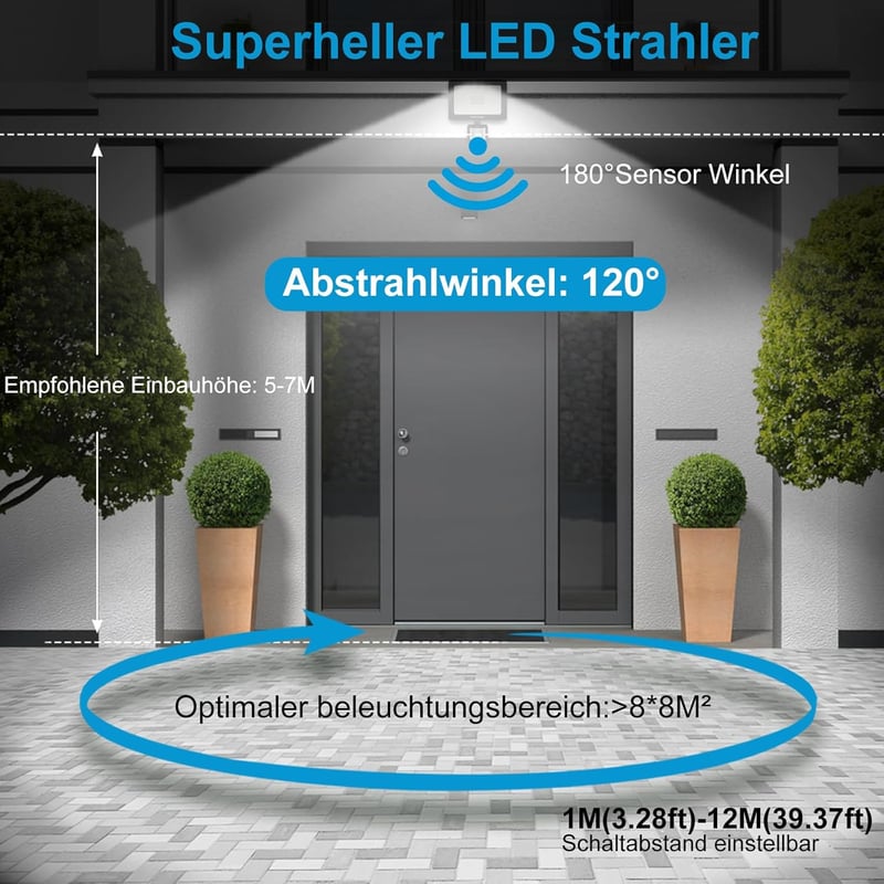 MEIHUA 50W LED reflektor mozgásérzékelővel, 4700 lm, hideg fehér, IP66 vízálló