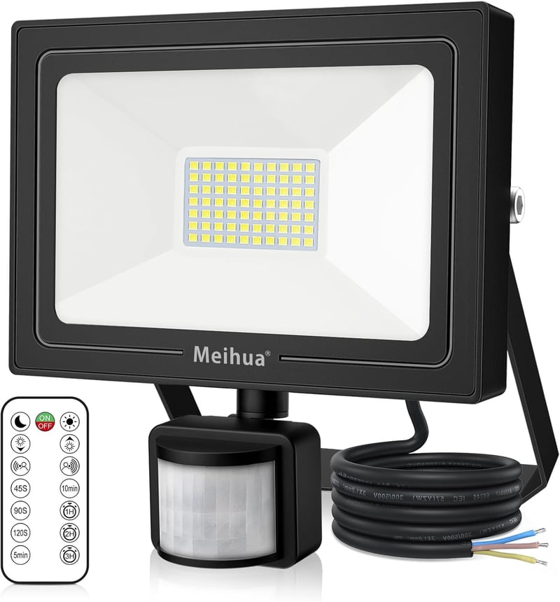 MEIHUA 50W LED reflektor mozgásérzékelővel, 4700 lm, hideg fehér, IP66 vízálló