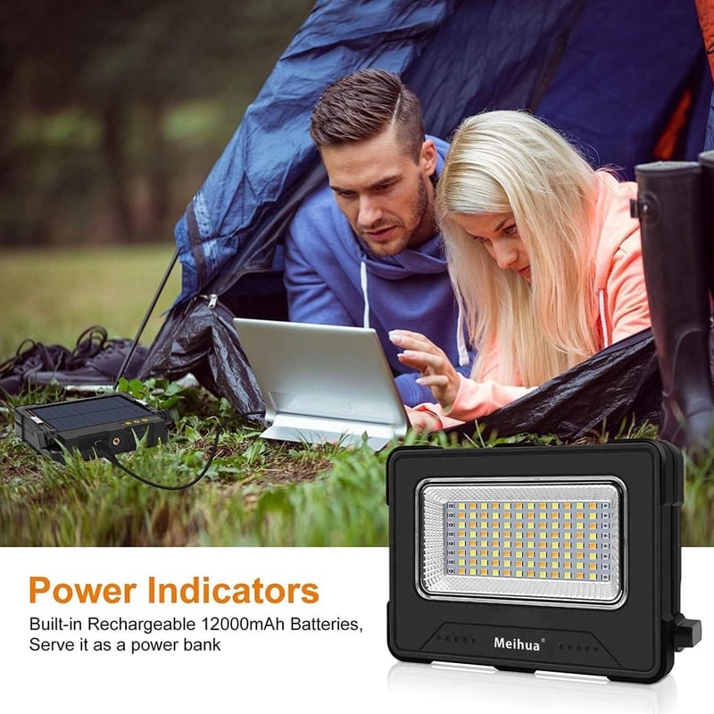 MEIHUA 60W LED Munkalámpa 12000mAh Akkumulátorral - Vízálló, USB Tölthető, Napelemes Kempinglámpa 4 Fénymóddal, Mágneses Rögzítéssel