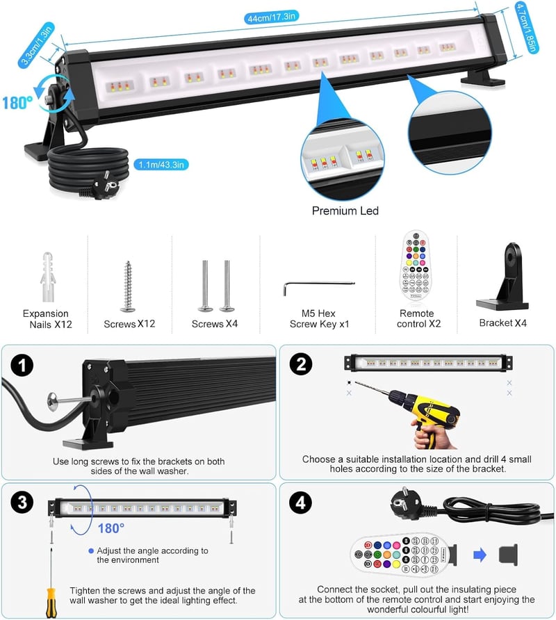 MEIHUA LED RGB fali lámpa világító falmosó spot 42 W távirányítóval 2 db 3600 lm 10 szín 30 mód 3 időzítő IP66 DJ színpad kert