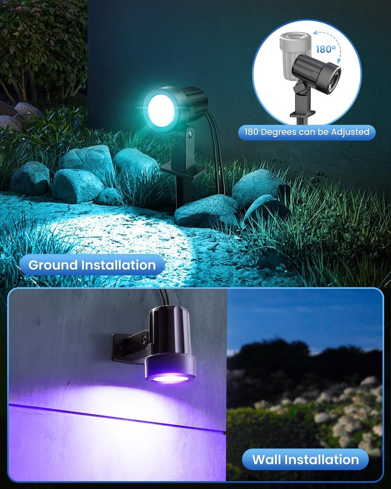 MEIHUA Napelemes Kültéri Spotlámpa Szett - RGB LED Kerti Világítás Távirányítóval, IP66 Vízálló, 10 Szín, 30 Fénymód, Ünnepekre
