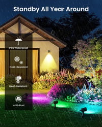 MEIHUA Napelemes Kültéri Spotlámpa Szett - RGB LED Kerti Világítás Távirányítóval, IP66 Vízálló, 10 Szín, 30 Fénymód, Ünnepekre 4