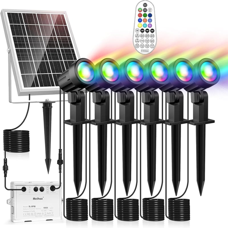 MEIHUA Napelemes Kültéri Spotlámpa Szett - RGB LED Kerti Világítás Távirányítóval, IP66 Vízálló, 10 Szín, 30 Fénymód, Ünnepekre