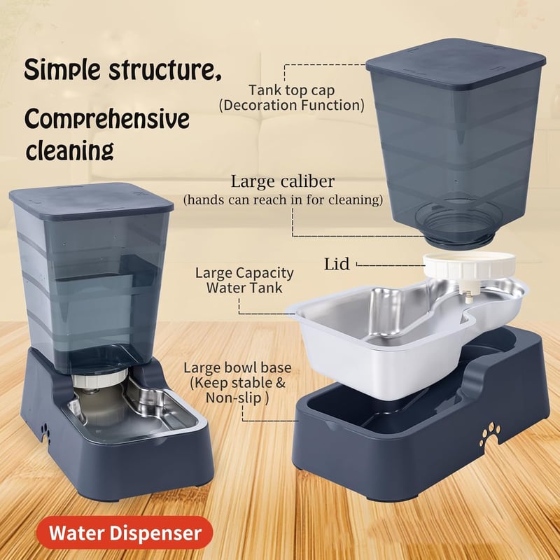 Meijeegu 5L Automata Etető és Vízadagoló Macskáknak Kutyáknak Rozsdamentes Acél Tál - 5L dark grey set