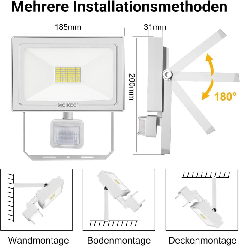 MEIKEE 60W LED Reflektor Mozgásérzékelővel - 5640 Lumen, Távirányítós, 10 Fényerőszint, IP66 Vízálló, Kültéri Lámpa Kerthez, Garázshoz
