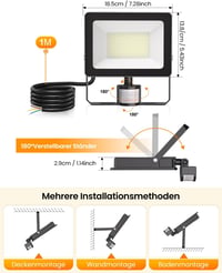 MEIKEE 60W LED Reflektor Mozgásérzékelővel - IP66 Vízálló Kültéri Lámpa, 5900lm, Távirányítóval, 10 Fényerőszint, Fekete Alumínium 6