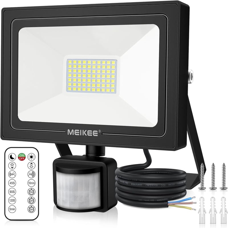 MEIKEE 60W LED Reflektor Mozgásérzékelővel - Távirányítós, 6500K Hideg Fehér, IP66 Vízálló, Állítható Fényerő, Időzítő, Kültéri Lámpa Kerthe