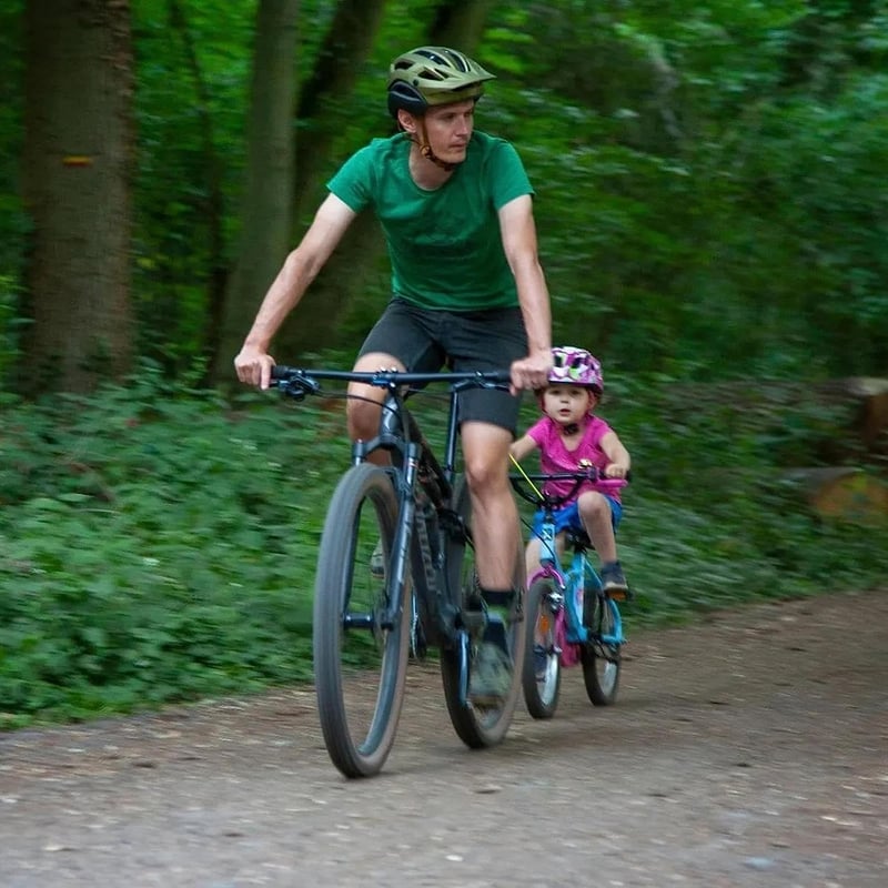 meimeistyle Gyerek Kerékpár Vontatókötél Háromszög Táskával, Rugalmas 2,5m Bicikli Húzókötél Szülő-Gyerek, 227kg Teherbírás MTB