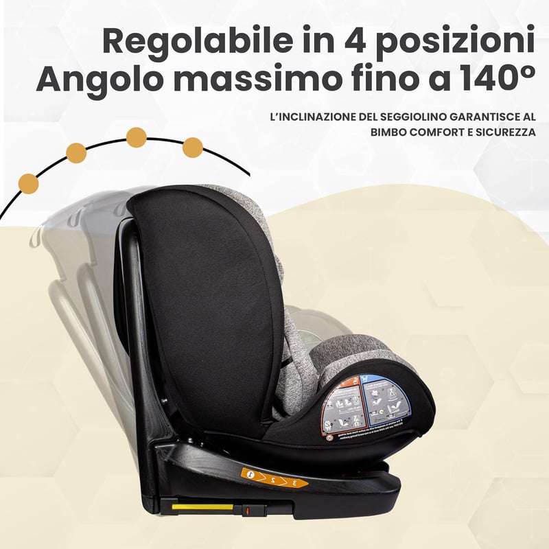 MEIN I-Size Isofix 360° Forgó Autósülke 0-36 kg, 5 Pontos Biztonsági Övvel - grey, ECE R129