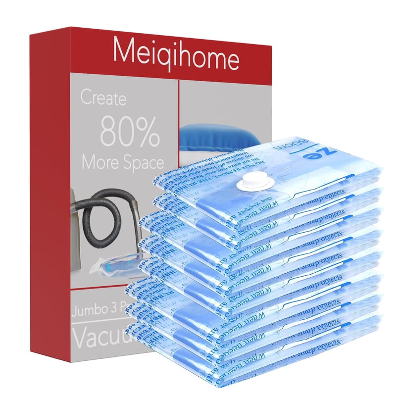 MEIQIHOME 10-dielna súprava malých vákuových vriec na oblečenie, priestorovo úsporné cestovné vaky, ideálne do príručnej batožiny, priehľadné