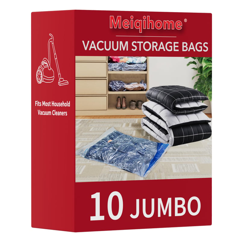 Vákuové vrecia MEIQIHOME, 10 ks, veľkosť Jumbo, na uskladnenie oblečenia, vankúšov, prikrývok a posteľnej bielizne, opakovane použiteľné kompresné vrecia na cestovanie a domov
