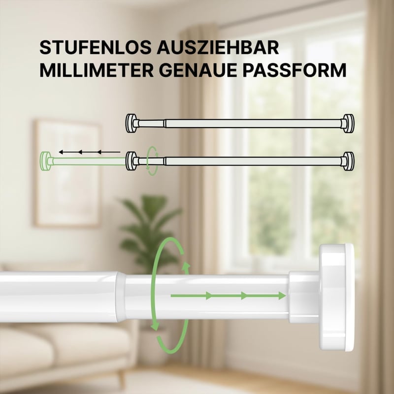MEISENBERG Fehér teleszkópos függönykarnis befogó rögzítéssel fur fúrás nélkül, 140-250 cm, nyújtható feszítőrúd, 2 db-os csomag