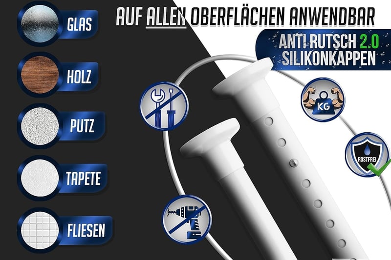 MEISENBERG Feszítőrúd 160-210cm Fehér Fúrás Nélkül - Teleszkópos Függönykarnis
