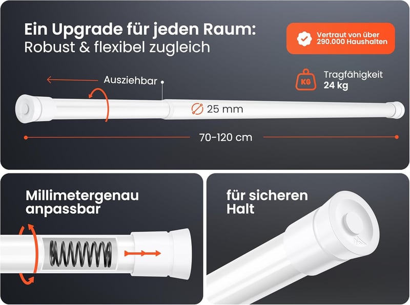 MEISENBERG Feszítőrúd Fehér Teleszkópos 70-120 cm Fúrás Nélkül
