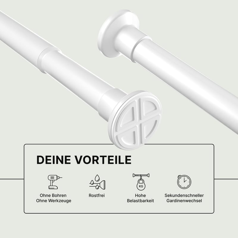 MEISENBERG Fúrás Nélküli Függönyrúd Fehér 25mm Teleszkópos 70-120cm