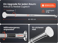 MEISENBERG Teleszkópos Zuhanyfüggöny Rúd 90-160 cm Ezüst, Fúrás Nélkül 4