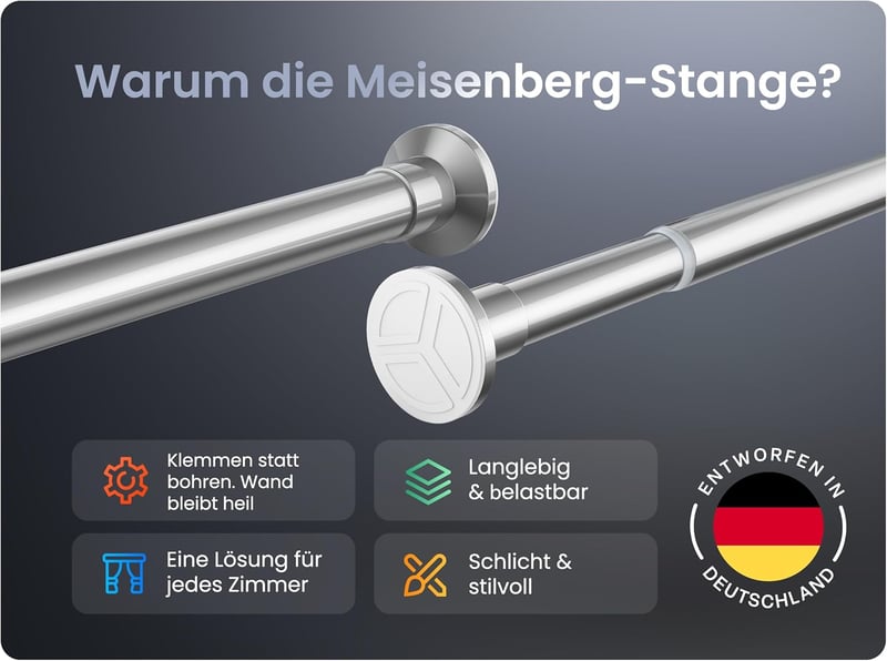 MEISENBERG Teleszkópos Zuhanyfüggöny Rúd 90-160 cm Ezüst, Fúrás Nélkül