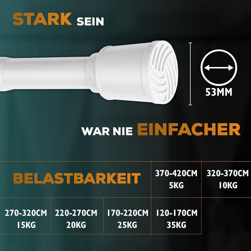 MEISENBERG Zuhanyfüggöny Rúd 120-170 cm Fehér 32 mm Fúrás Nélkül