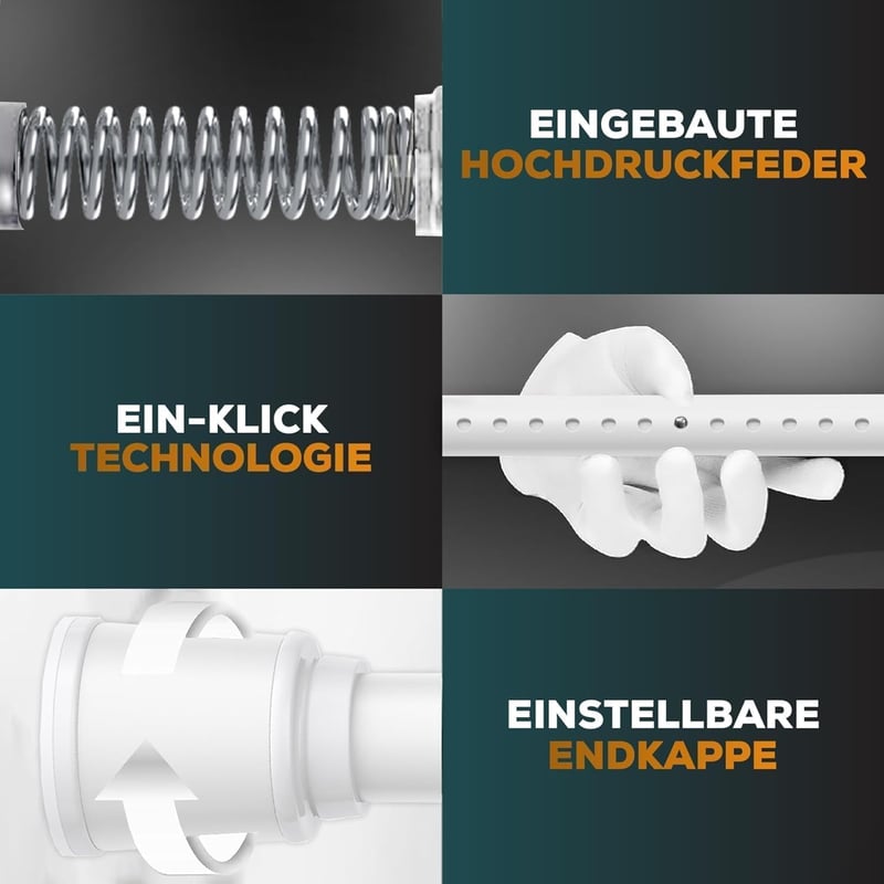 MEISENBERG Zuhanyfüggöny Rúd 120-170 cm Fehér 32 mm Fúrás Nélkül