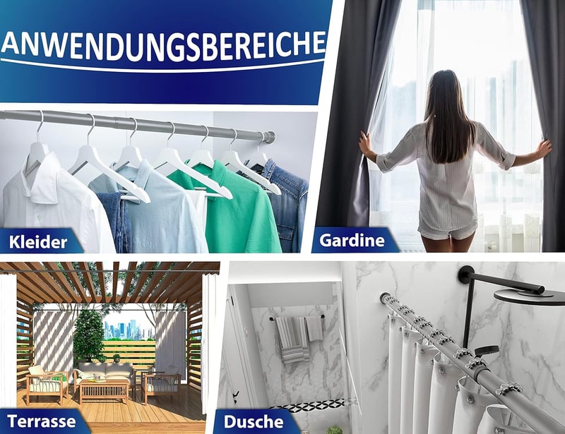 Meisenberg Zuhanyfüggöny Rúd 160-210 cm Szürke Fúrás Nélkül Bővíthető