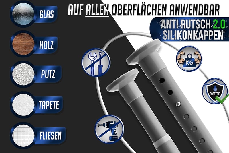 Meisenberg Zuhanyfüggöny Rúd 160-210 cm Szürke Fúrás Nélkül Bővíthető