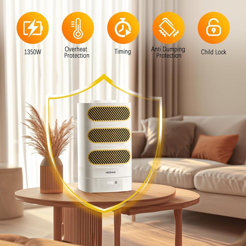 MEISHILE 1350W Elektromos Fűtőventillátor Távirányítóval, 120° Lengő, Csendes Hőlégfúvó Időzítővel