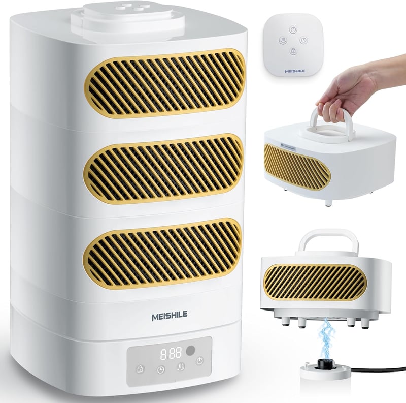 MEISHILE 1350W Elektromos Fűtőventillátor Távirányítóval, 120° Lengő, Csendes Hőlégfúvó Időzítővel