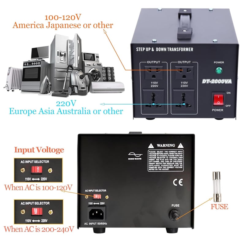MEISHILE 2000W feszültségváltó 220V-110V átalakító transzformátor