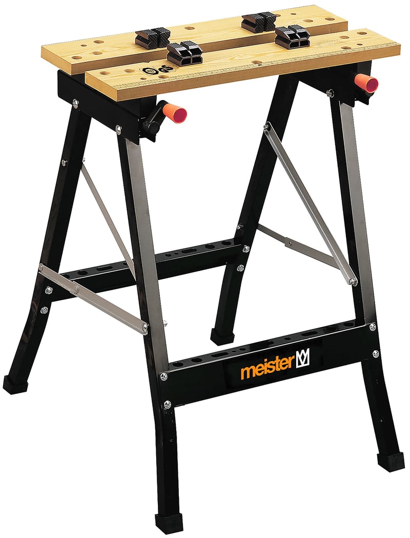 Meister 9079100 Pracovný a upínací stôl, nosnosť 150 kg, veľká pracovná plocha, tlačená stupnica a uhlové značky, skladací, nastaviteľný pracovný stôl s upínacími čeľusťami