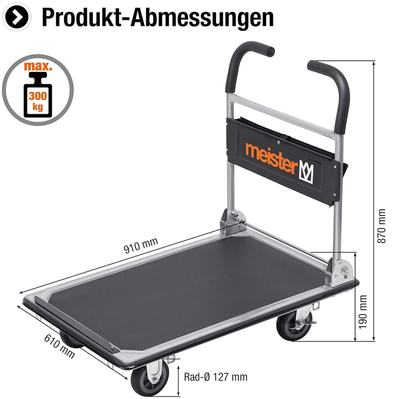 Meister Platformos szállítókocsi 300 kg összecsukható