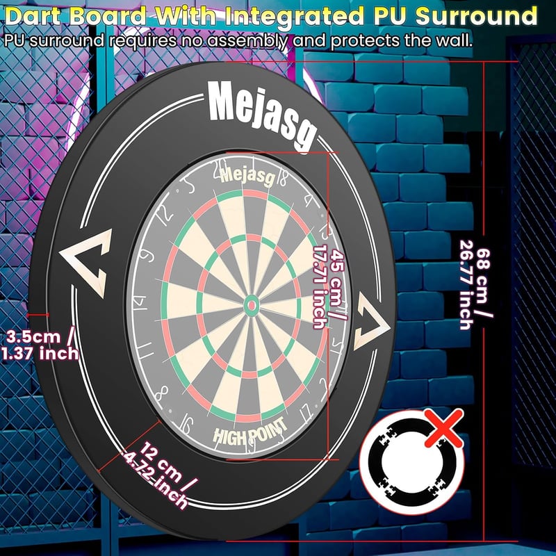 Mejasg Elektronikus Darts tábla LCD kijelzővel német hanggal, 12 nyíllal, 34 játék 355 variáció, fekete dartsautomata 1-8 játékosnak