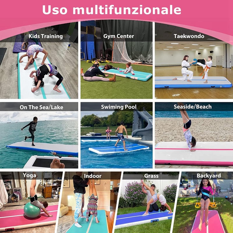 MEKETUM Felfújható Tornaszőnyeg 200x100x10 cm - Csúszásgátló Edzőmatrac Otthoni Tornához, Jógához, Fitness Gyakorlatokhoz, Zöld