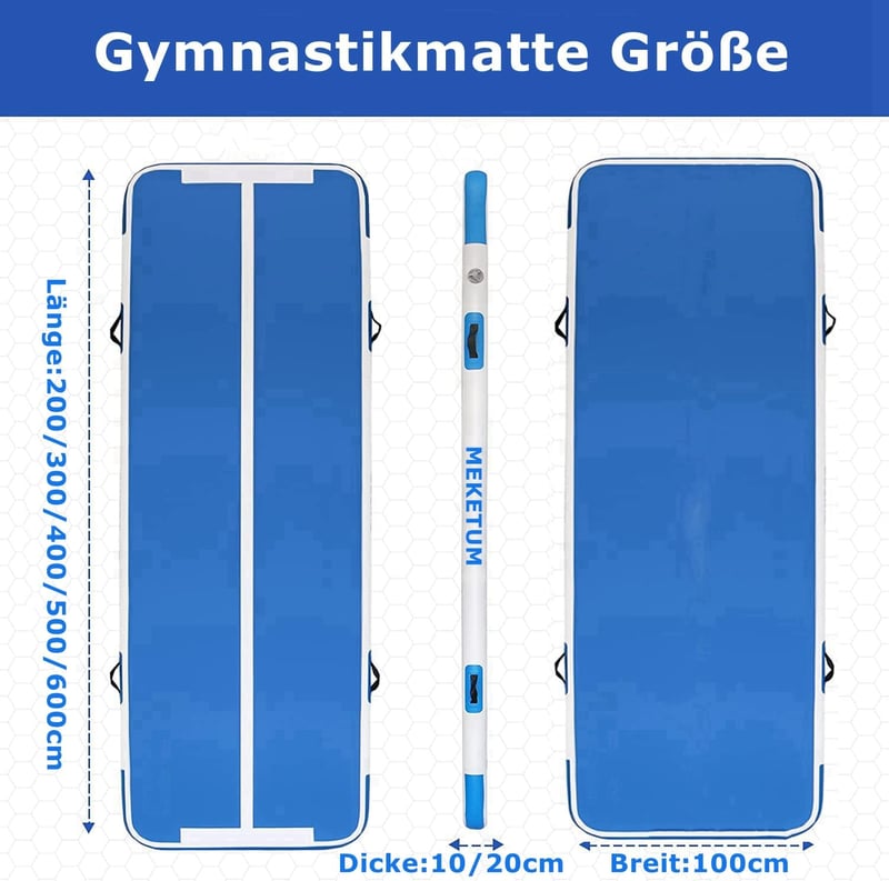 MEKETUM Légtornaszőnyeg 3m- 10 cm vastag Tornagymnasztikai Matrac Otthoni Edzéshez