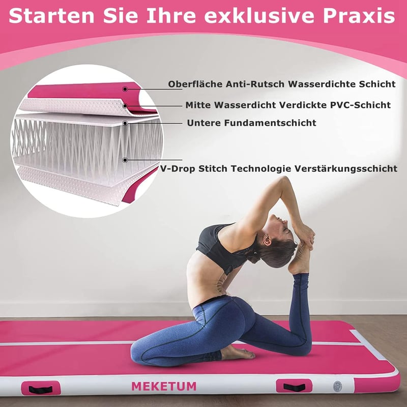 MEKETUM Felfújható Tornaszőnyeg 400*100*15cm Jóga Fitness Otthoni Edzéshez