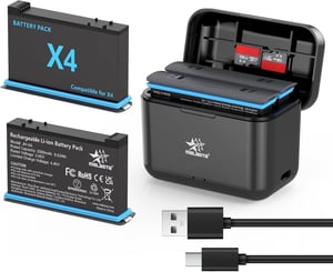 melasta Insta360 X4 csereakkumulátor és töltő szett - 3,85V 2500mAh (2 akku + 1 töltő)
