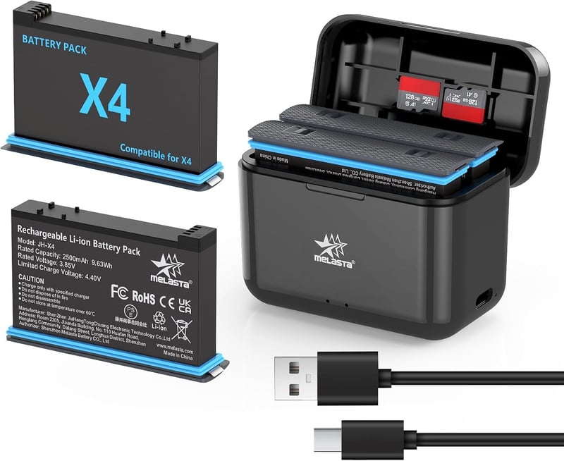 melasta Insta360 X4 csereakkumulátor és töltő szett - 3,85V 2500mAh (2 akku + 1 töltő)