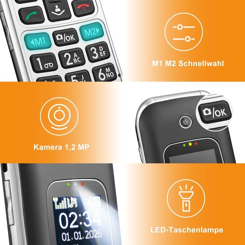 Melefon 4G Flip Mobiltelefon Időseknek Nagy Gombokkal és SOS Gombbal