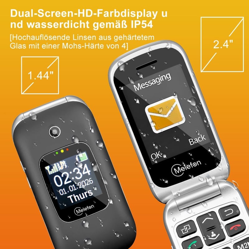 Melefon 4G Flip Mobiltelefon Időseknek Nagy Gombokkal és SOS Gombbal