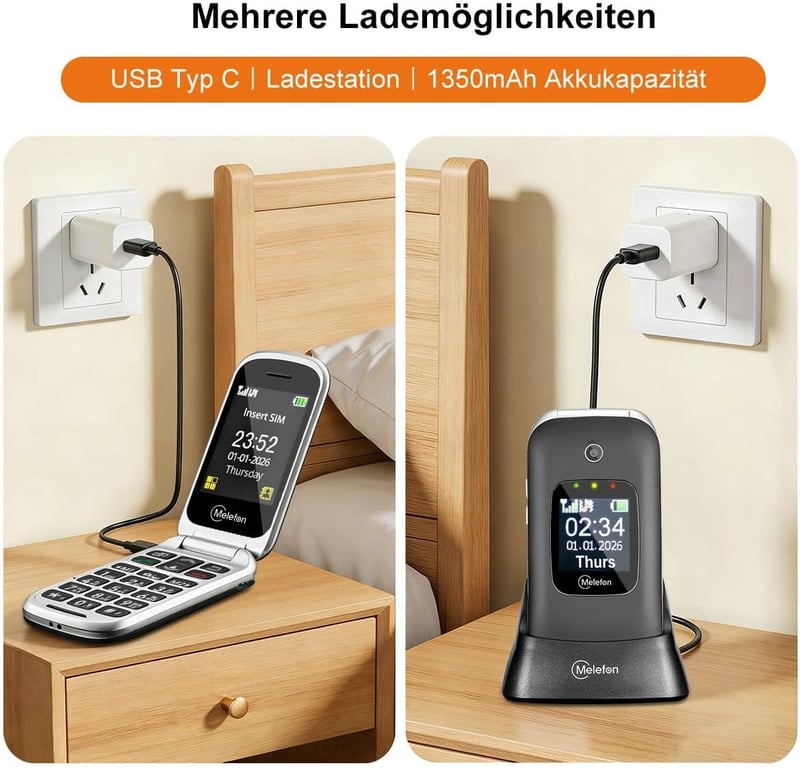 Melefon 4G Flip Mobiltelefon Időseknek Nagy Gombokkal és SOS Gombbal