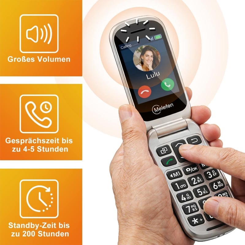 Melefon 4G Flip Mobiltelefon Időseknek Nagy Gombokkal és SOS Gombbal