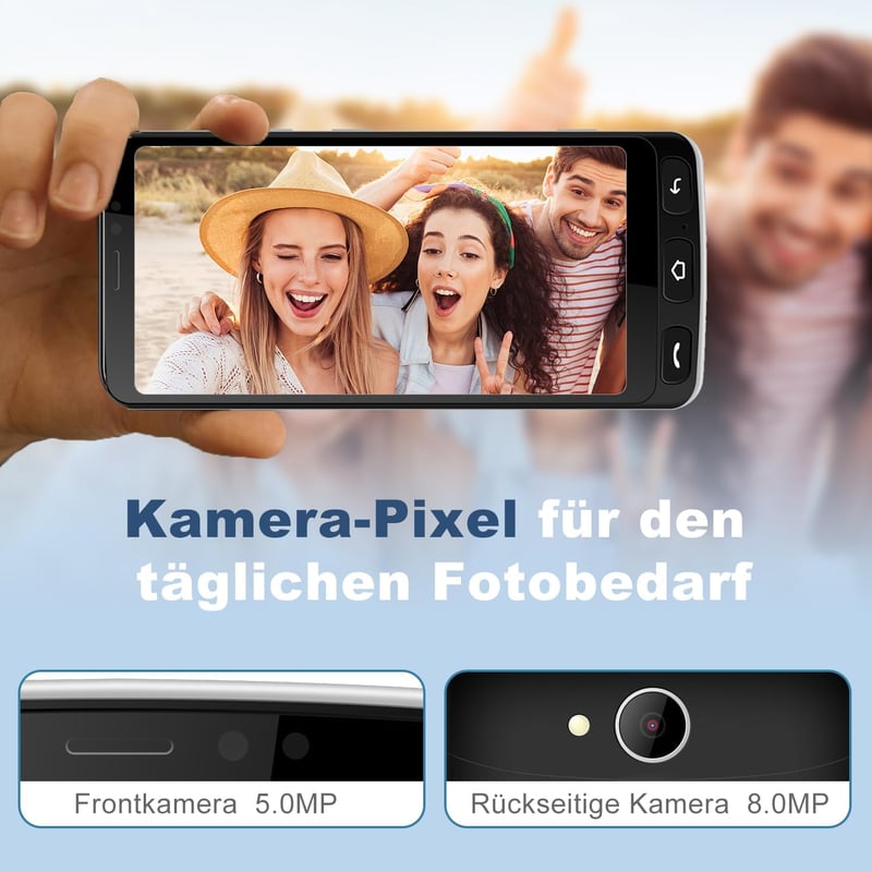 Melefon 4G Időseknek Mobiltelefon 5.5" Nagy Ikonok Android GPS Bluetooth WiFi Fekete