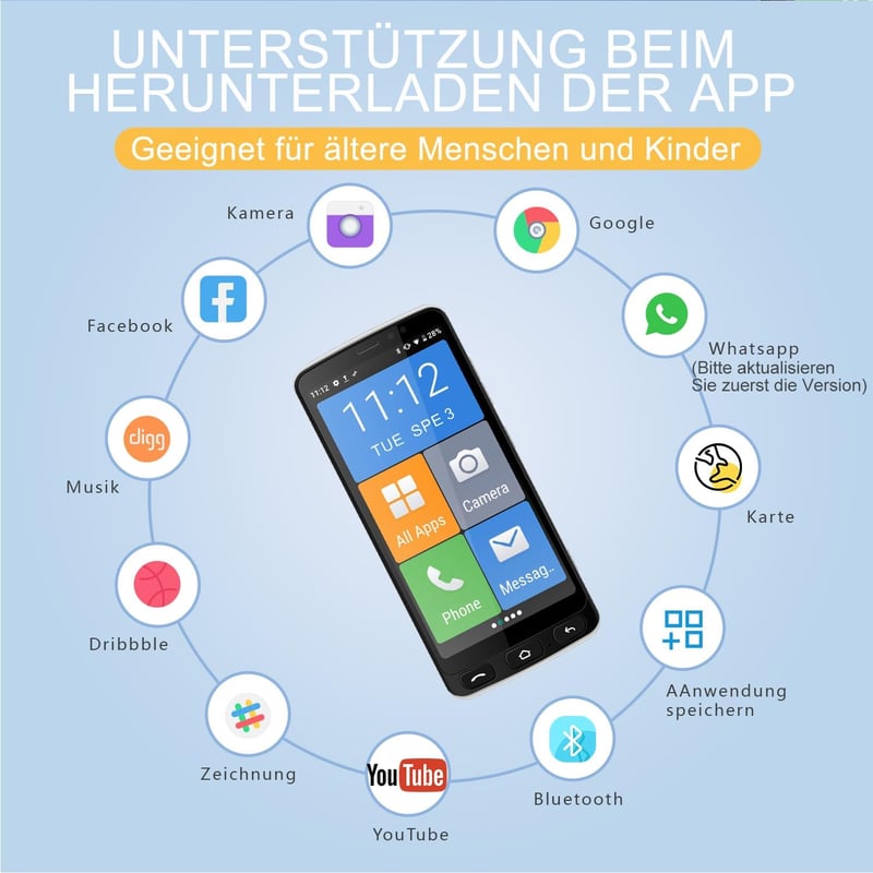 Melefon 4G Időseknek Mobiltelefon 5.5" Nagy Ikonok Android GPS Bluetooth WiFi Fekete
