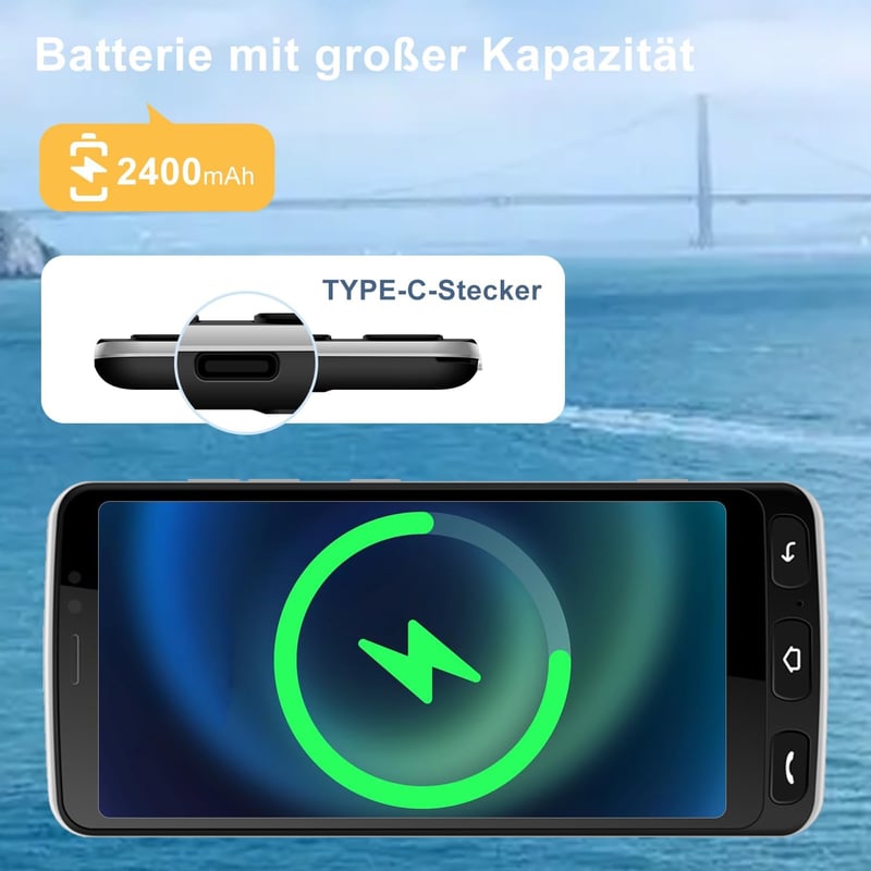 Melefon 4G Időseknek Mobiltelefon 5.5" Nagy Ikonok Android GPS Bluetooth WiFi Fekete