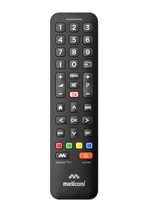 Meliconi Easytel TV+ Univerzalni daljinski upravljač za TV i Smart TV, crni, tipke za brzi pristup Netflixu i početnom izborniku, roditeljska zaštita, jednostavno programiranje