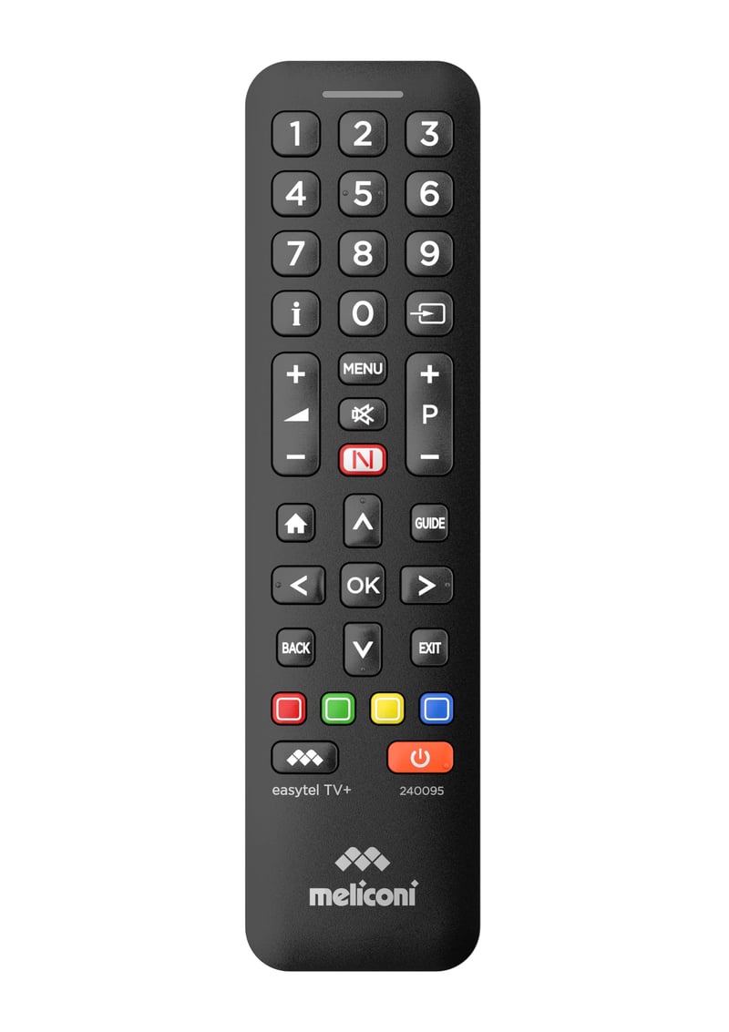 Univerzálny diaľkový ovládač Meliconi Easytel TV+ pre TV a Smart TV, čierny, rýchle tlačidlá Netflix a Home, detská poistka, jednoduché programovanie