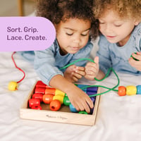 Navliekacia hračka Melissa & Doug s drevenými korálkami – 30 farebných drevených korálok a 2 šnúrky, hračka na rozvoj jemnej motoriky od 3 rokov 3